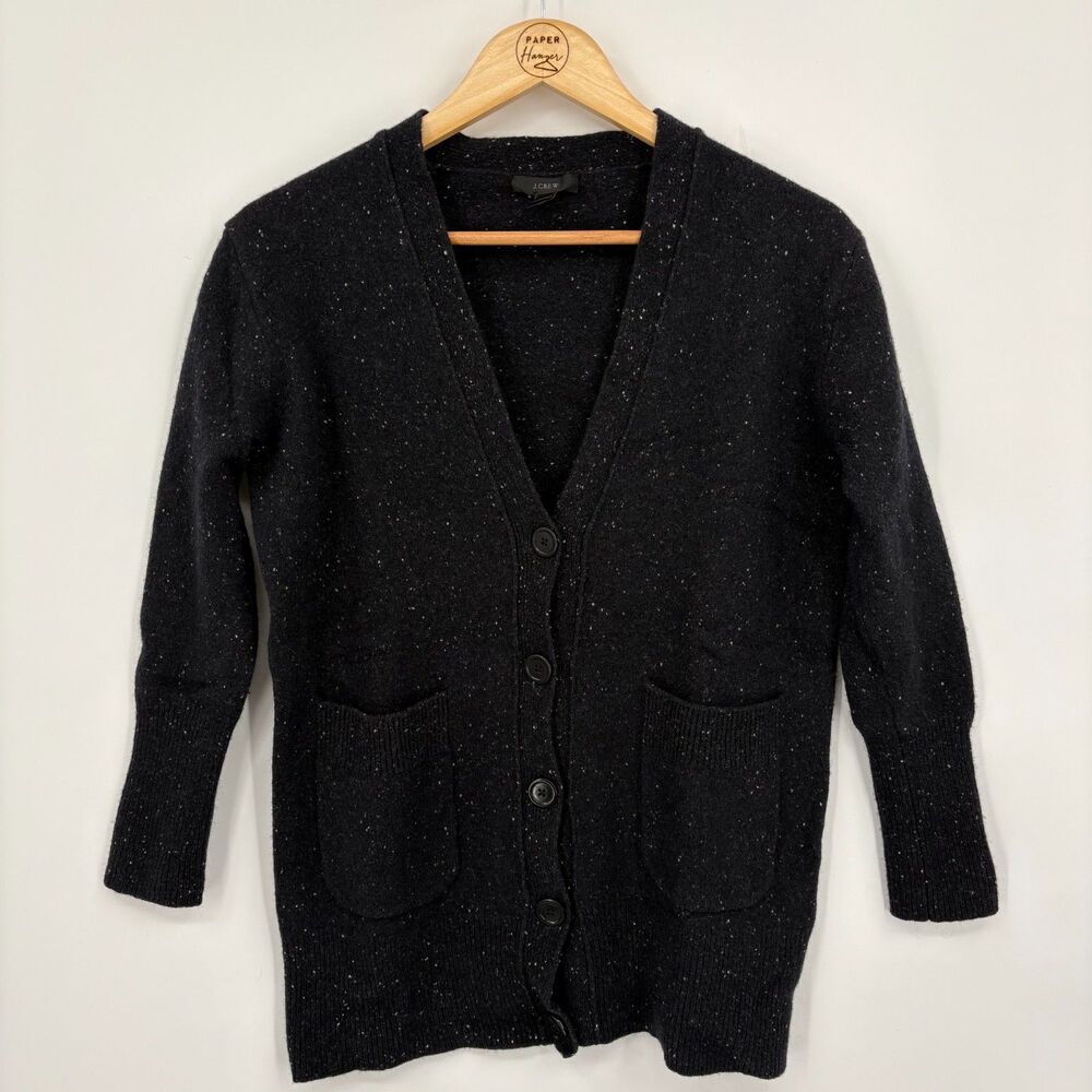 J. Crew Black and White Speckled Cardigan Sweater